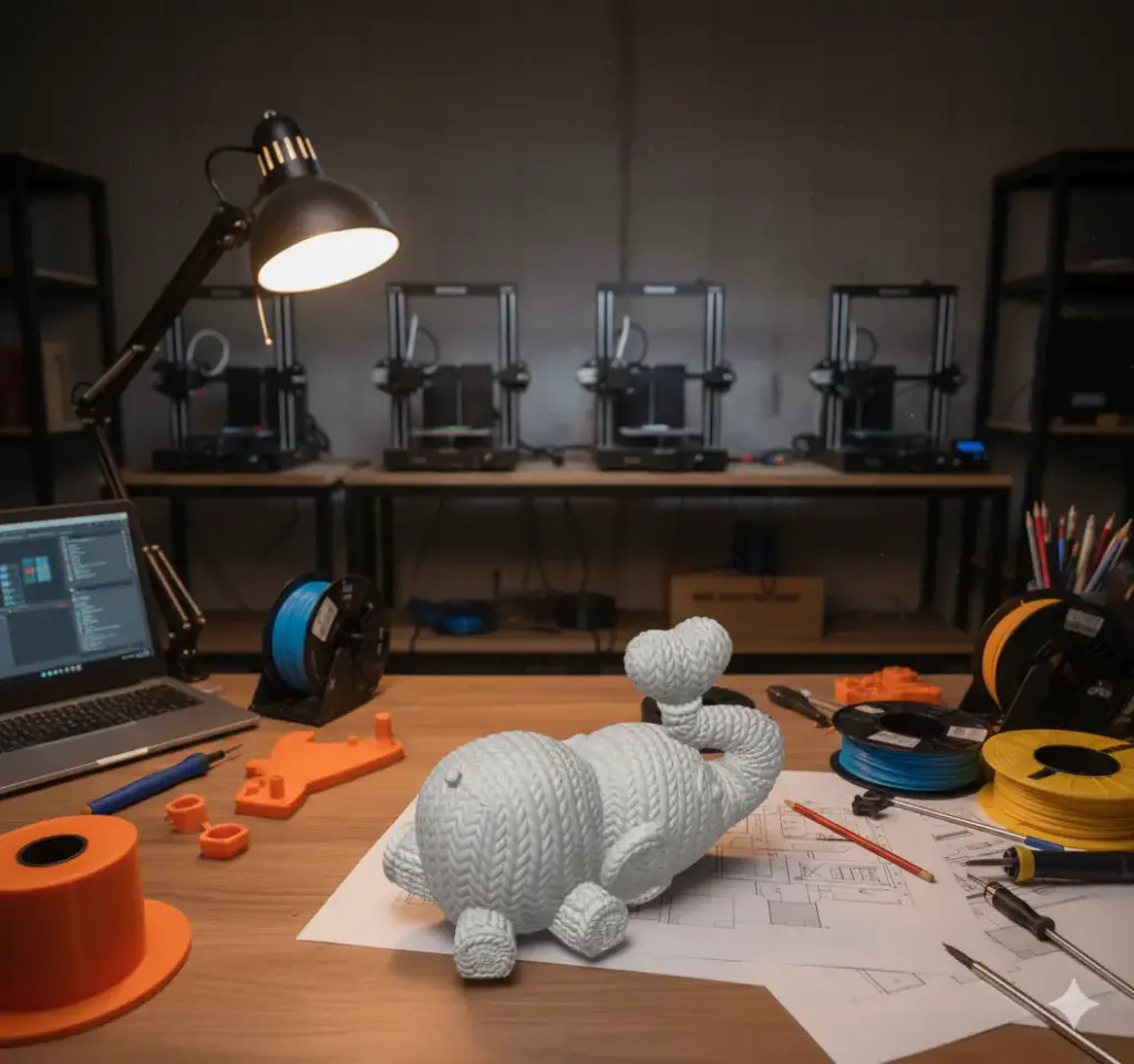 Elefante de Crochê (PLA Fosforescente, Azul)